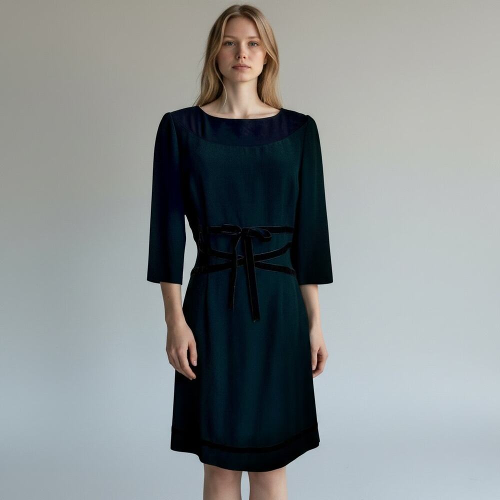 Blumarine Black Sheath Vintage Dress I42 US6 Velvet Ribbon Tie Made in Italy